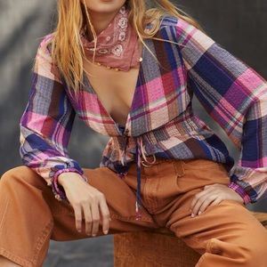 Anthropologie Pilcro Plaid Deep-V Blouse